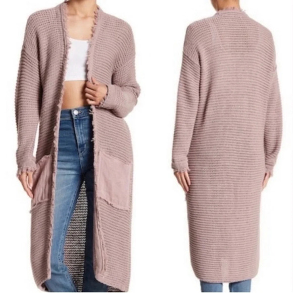 FREE PEOPLE Woodstock Boho Longlined Fringe Knit Pockets Cardigan - Picture 1 of 11